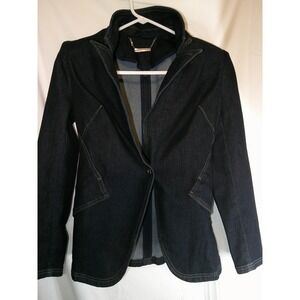 White House Black Market Denim Blazer Jacket Fitted Career Dark‎ Wash Size 4
